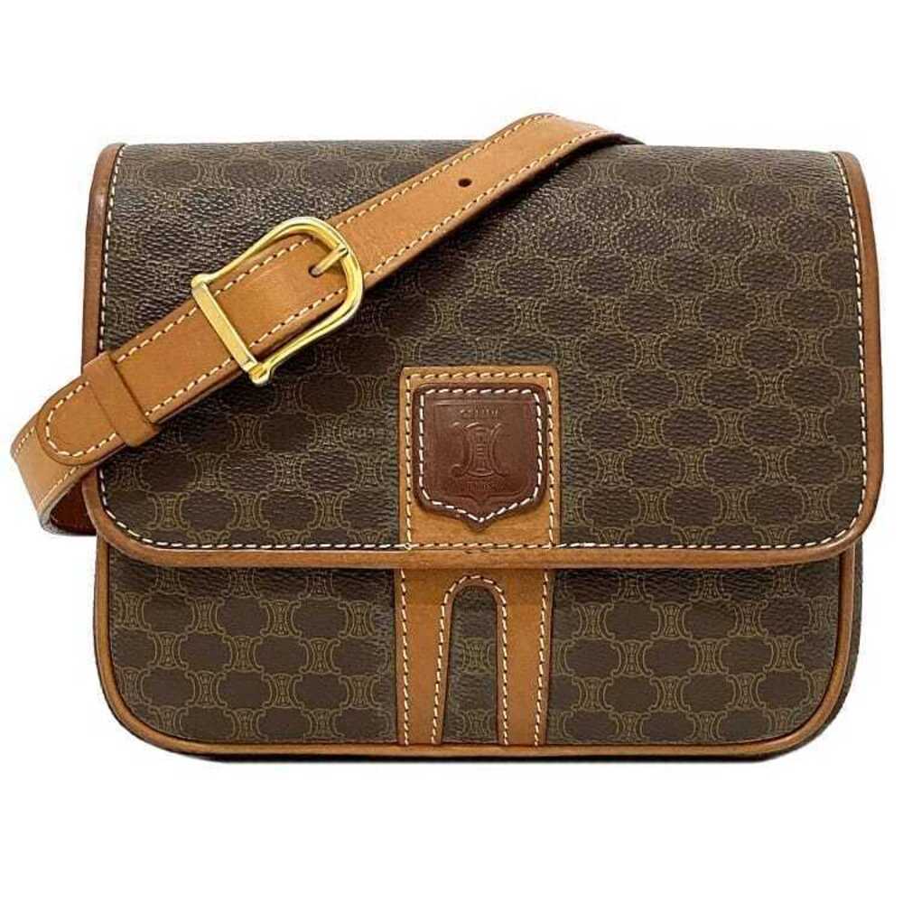 Celine Shoulder Bag Brown Macadam Flap Leather All over Crossbody